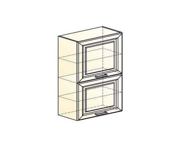 Атланта Шкаф навесной L600 Н900 (2 дв. гл. гориз.) (эмаль) (Белый/Белый глянец патина золото)